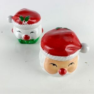 Vintage Christmas Theme Small Ceramic Box Santa Snowman Trinket Holiday Decor